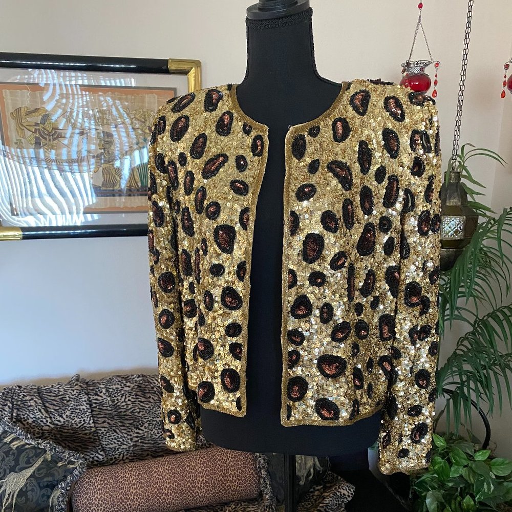 FULLY SEQUINCED LEOPARD PRINT JACKET